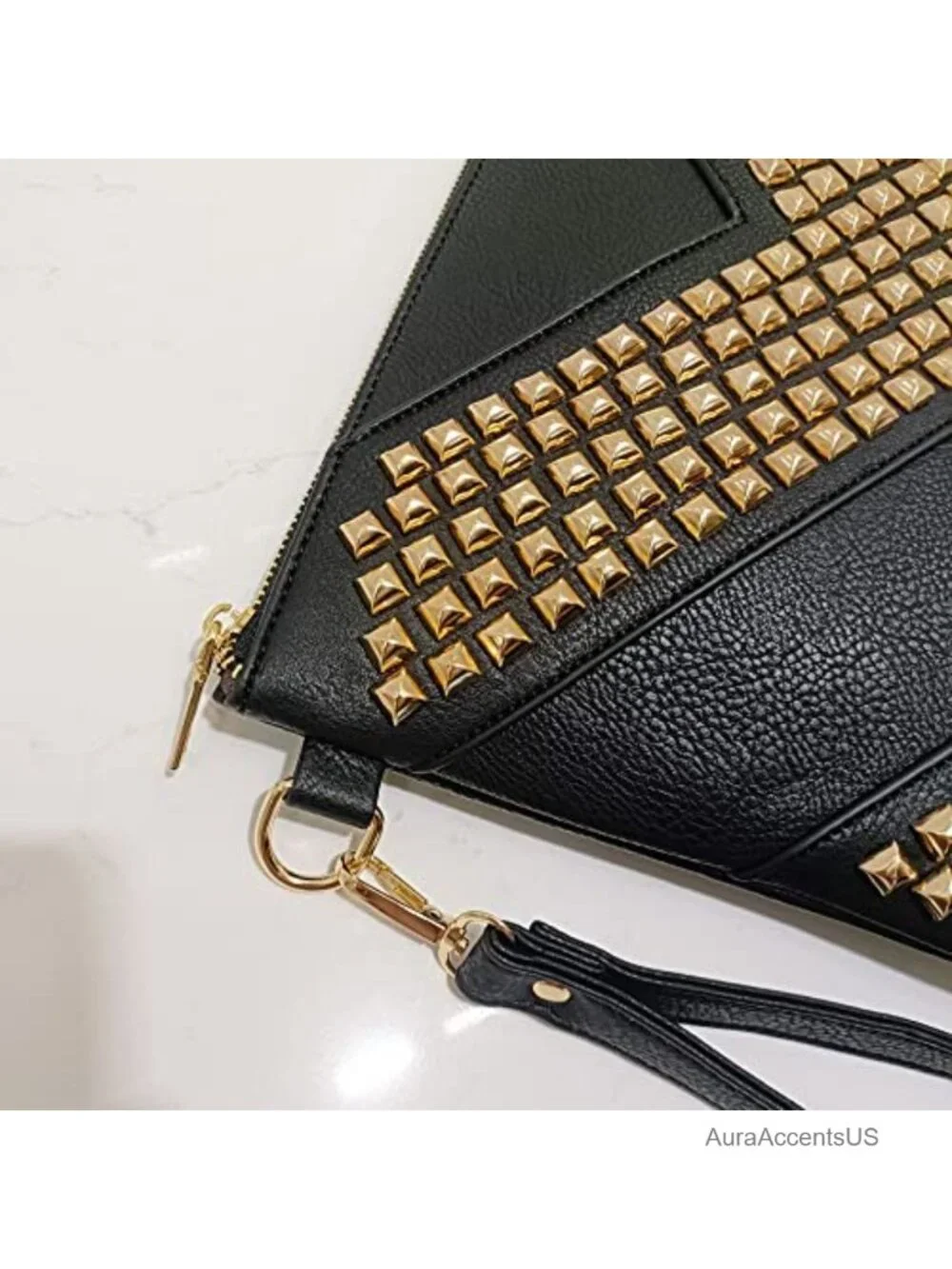 PU Leather Studded Oversized Clutch Crossbody Bag with Removable Strap